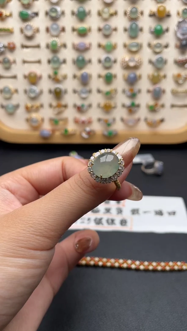 翡翠戒指银S925镶嵌一物一证一礼盒
