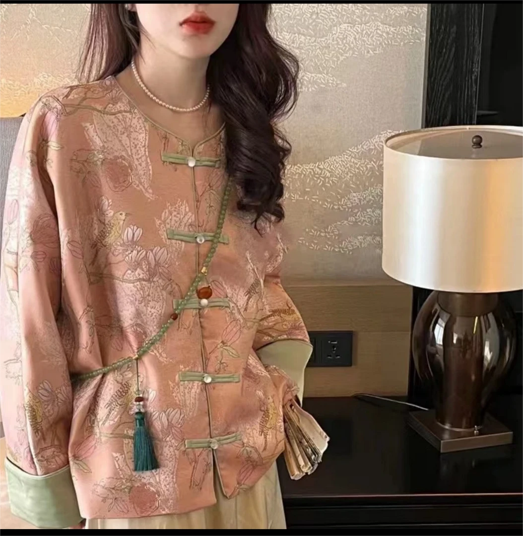 喜上眉梢-早春新款新中式中国风时尚气质复古重工刺绣圆领外套