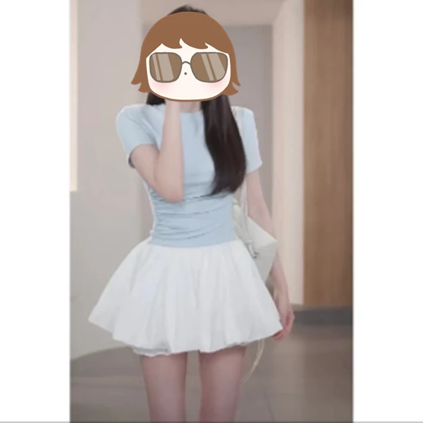 设计感花苞裙腰部捏褶修身百搭气质韩系松紧腰蓬蓬半身裙