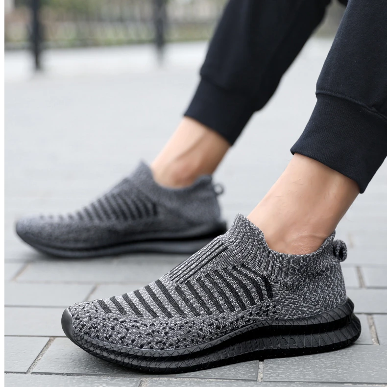 男鞋一脚蹬透气百搭时尚飞织鞋大码一脚蹬户外健步鞋男休闲运动鞋