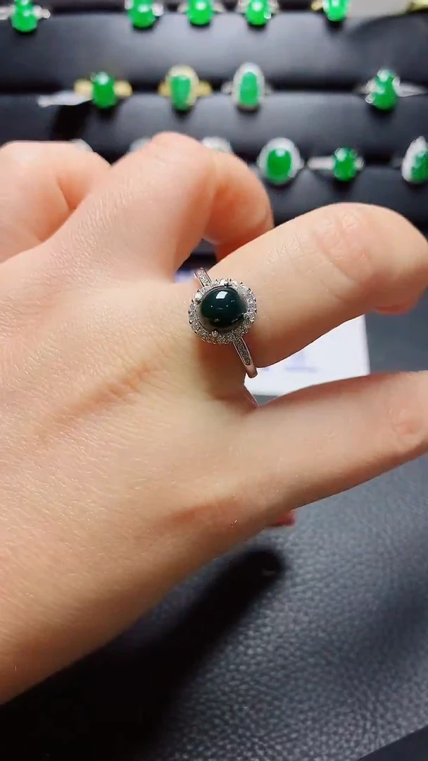 银S925镶嵌戒指翡翠 天然翡翠A货s925银镶