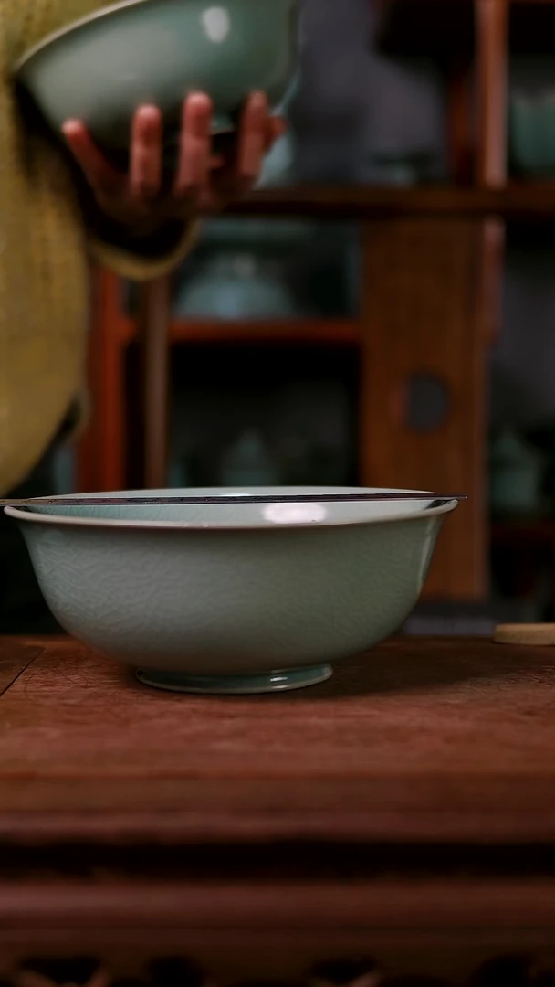 碗陶青霁汝窑仿古釉  18公分微瑕