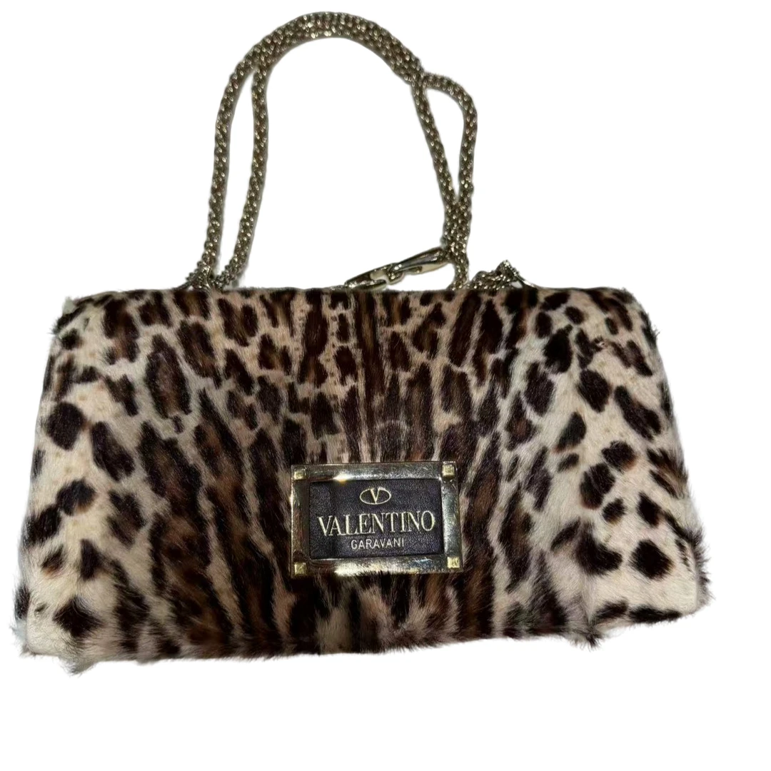 95新 Valentino/华伦天奴 安洁利 华伦天奴豹纹毛毛斜挎包