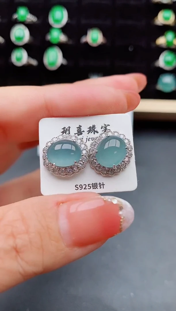【闪购商品】翡翠耳饰银S925镶嵌50800
