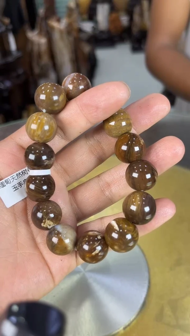 未镶嵌珠宝奇石硅化玉缅甸天然树化玉手串