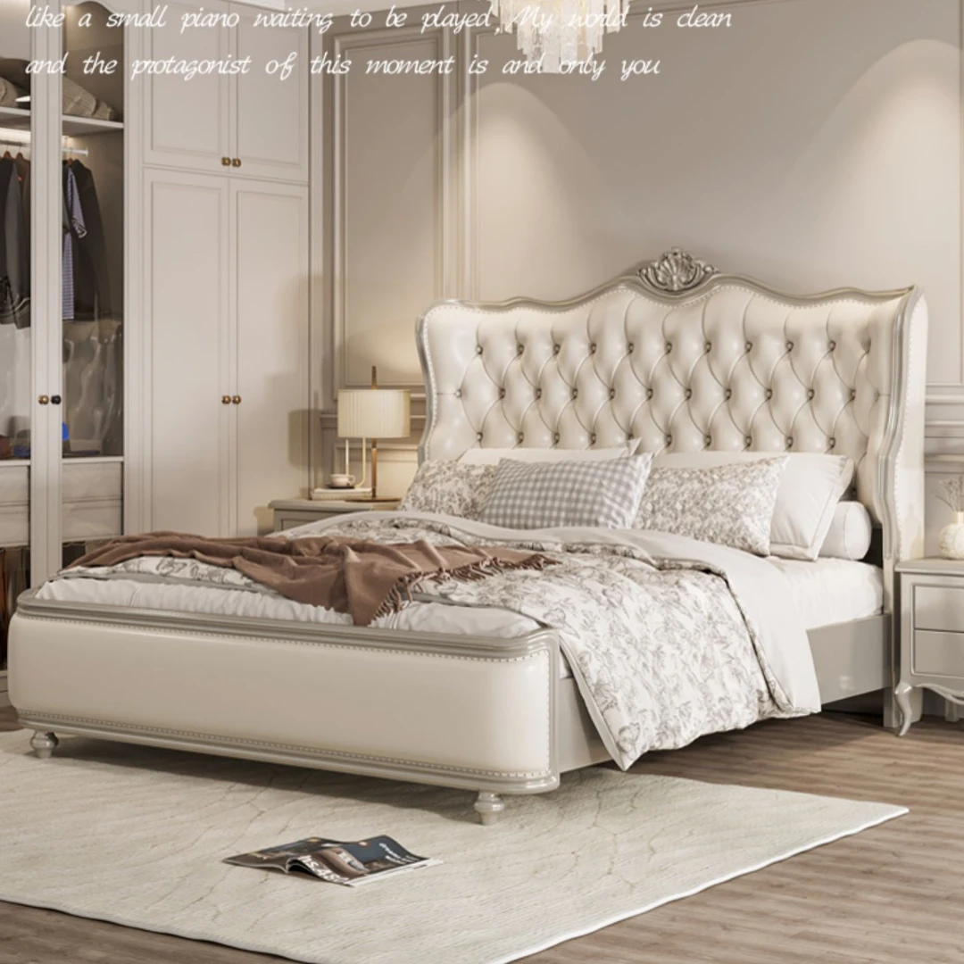 美式主卧大床意式真皮轻奢现代简约双人床实木婚床1.8米皮艺床