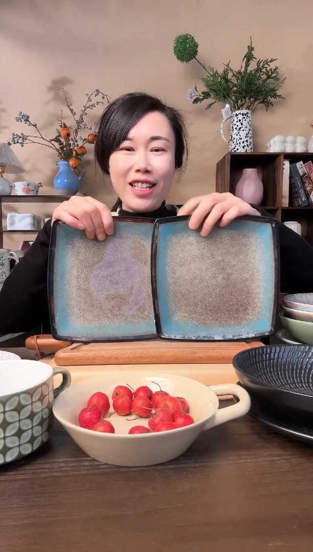 7.8英寸窑变渐变小方盘2只微瑕