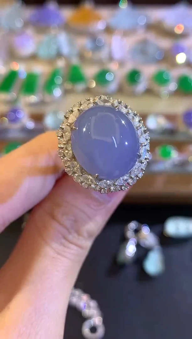 18K金镶嵌戒指翡翠a200紫货有色差