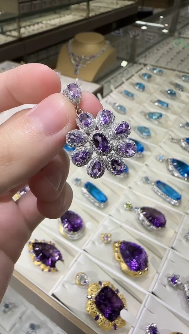 颈饰银S925镶嵌紫晶吊坠设计款