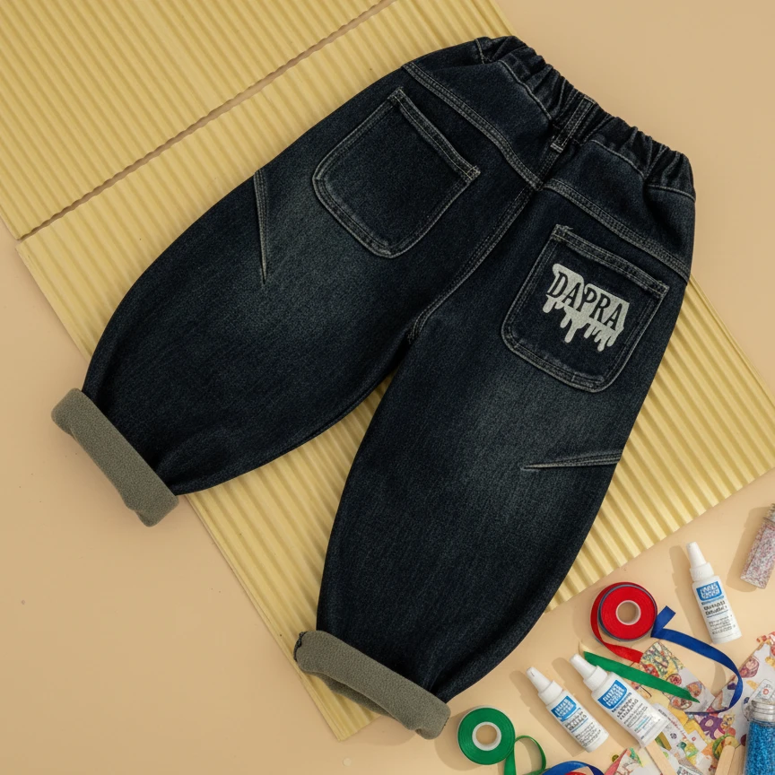 儿童韩版冬装加绒牛仔裤子中小童新款宝宝冬季休闲一体绒长裤