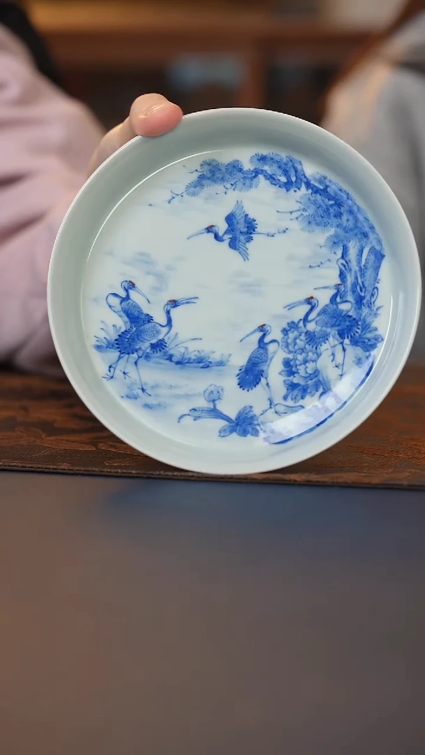 瓷语青花松鹤壶承