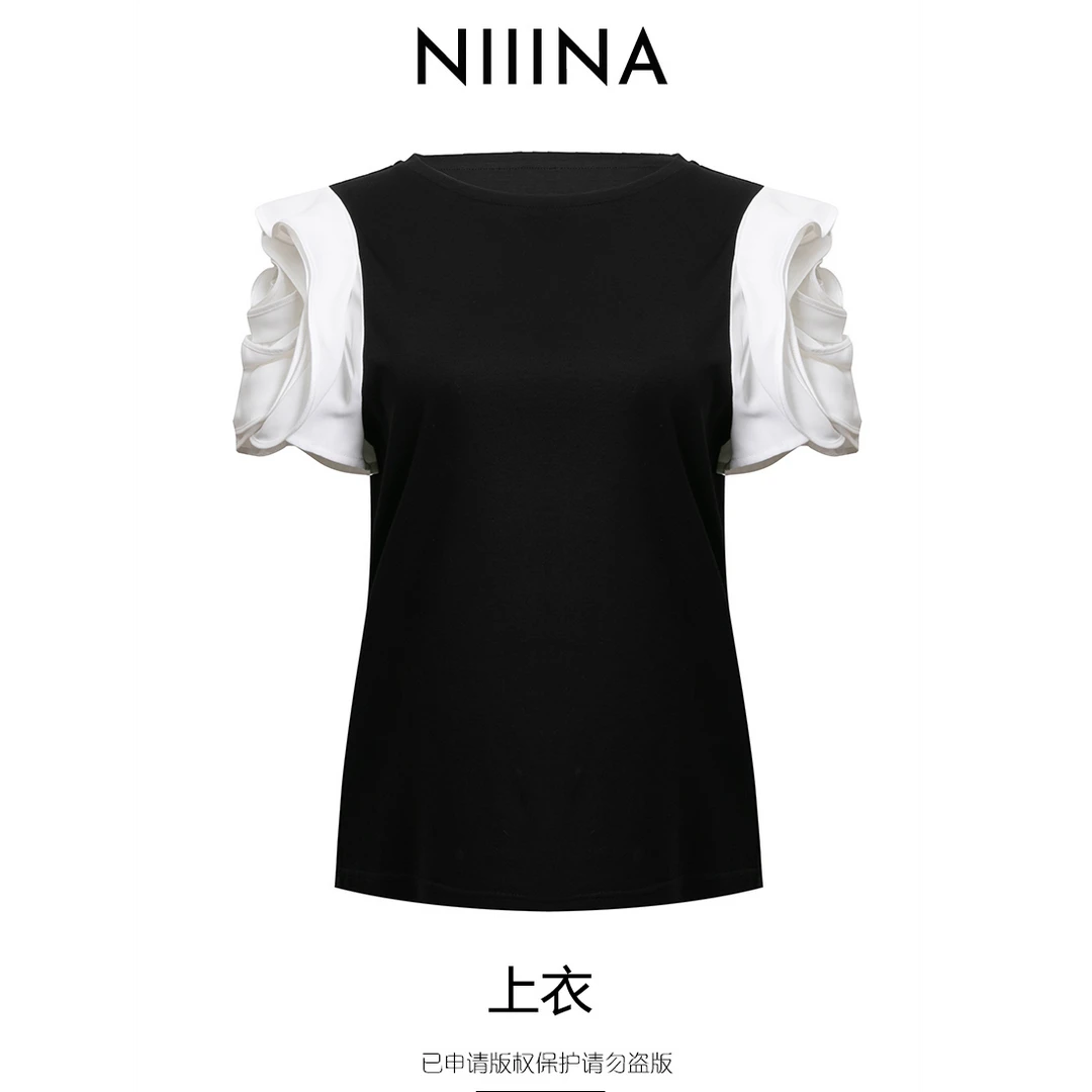 NIIINA 原创黑白拼色设计款上衣3555H