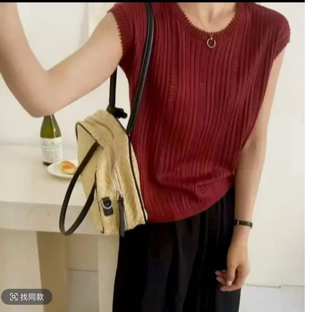 简爱圆领和纸纱短袖夏季女薄款通勤针织衫套头休闲2572