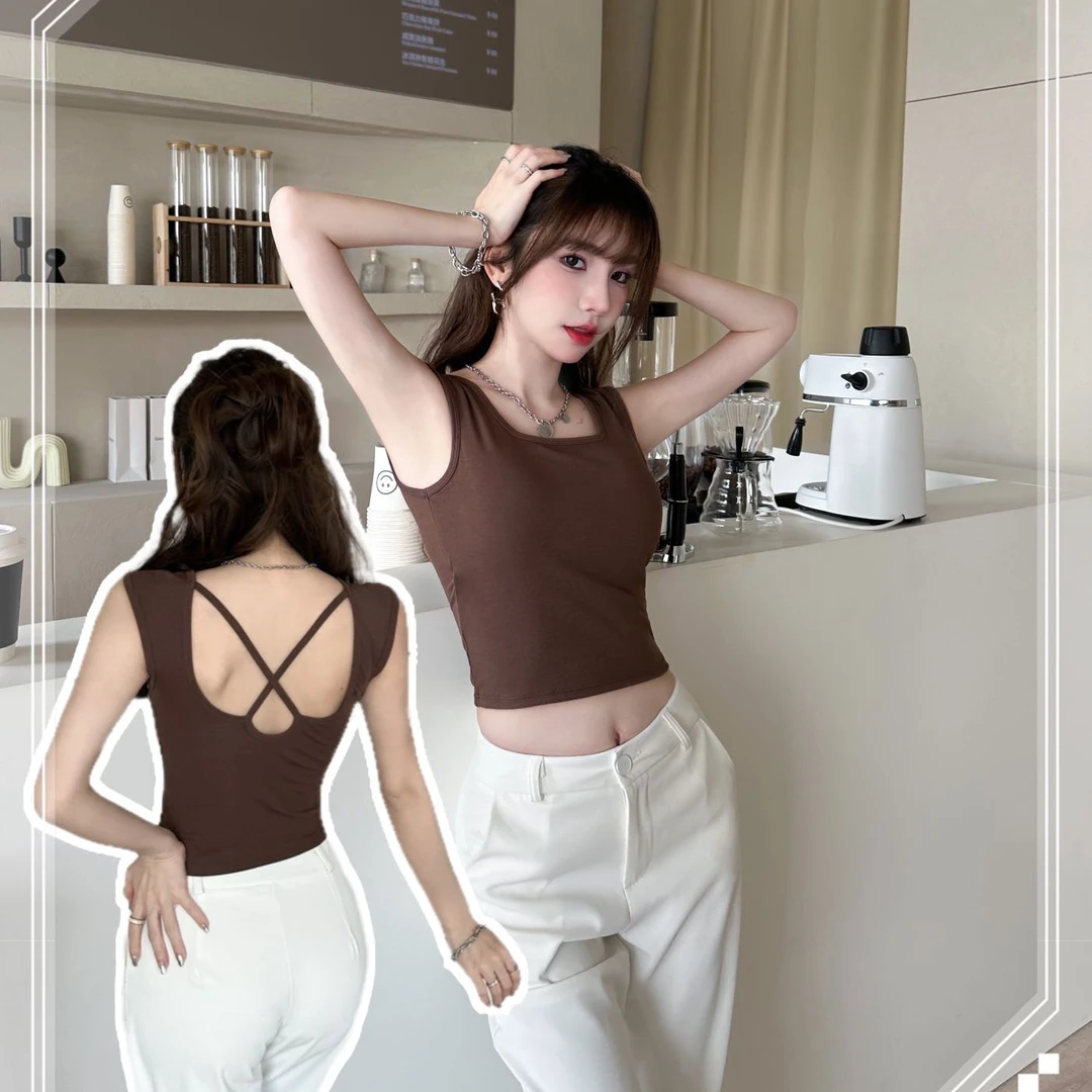 少女风背心交叉美背韩版短款性感美背内搭小众紧身露脐设计感