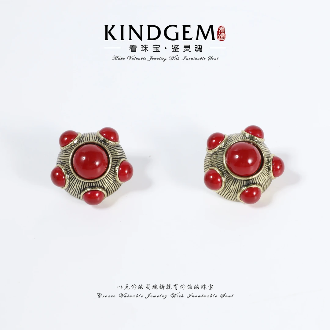 铜合金锆石耳饰 KindGem复古轻奢设计师款耳环 C-46091