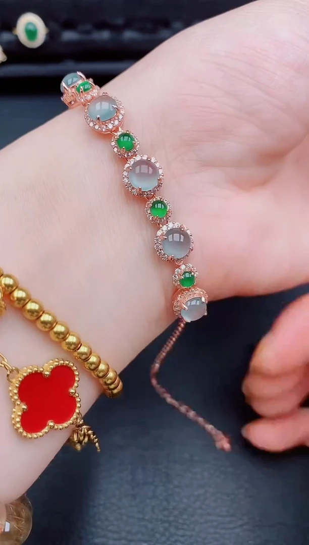 【闪购商品】翡翠手链银S925镶嵌天然a货翡翠493