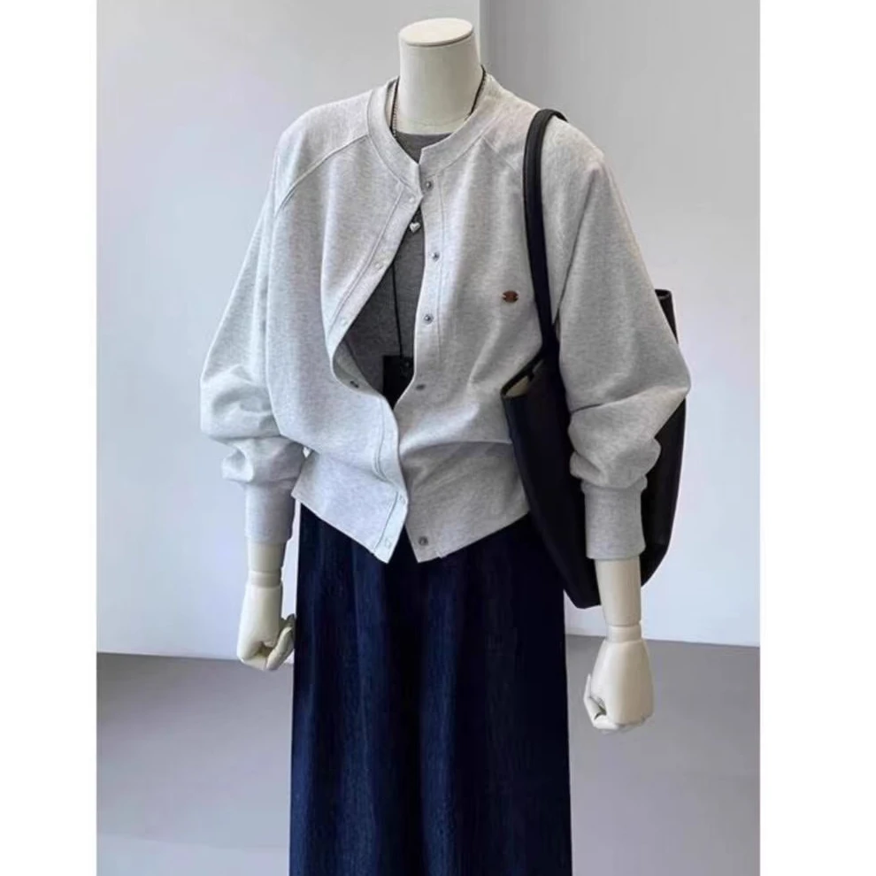 AMAZCOOL 春秋圆领暗扣棒球服开衫卫衣5161