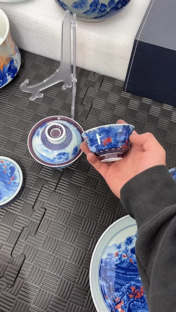 盖碗瓷M****n景德镇陶瓷茶具江南胜景盖碗小压手杯