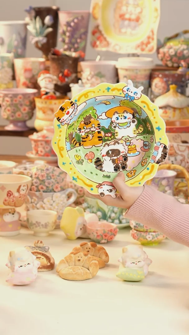 摆件陶景德镇釉下彩手绘设计师款陶瓷