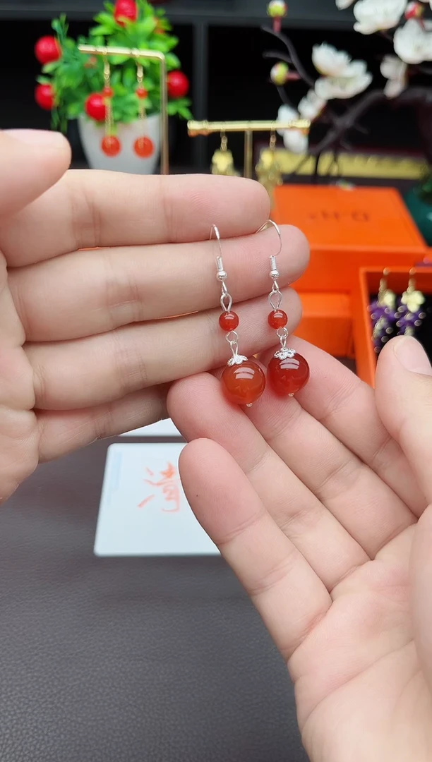 玛瑙/玉髓耳饰银S925镶嵌409000