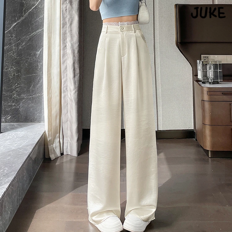2025夏季新款薄款缎面醋酸冰丝阔腿裤高腰防晒拖地裤女