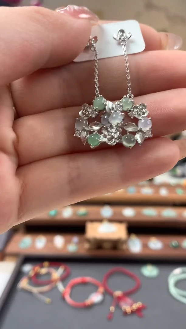 【闪购商品】翡翠耳饰银S925镶嵌耳饰