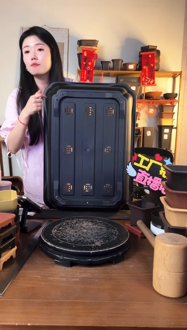 【闪购商品】树脂70口径马槽花盆紫檀色两只装