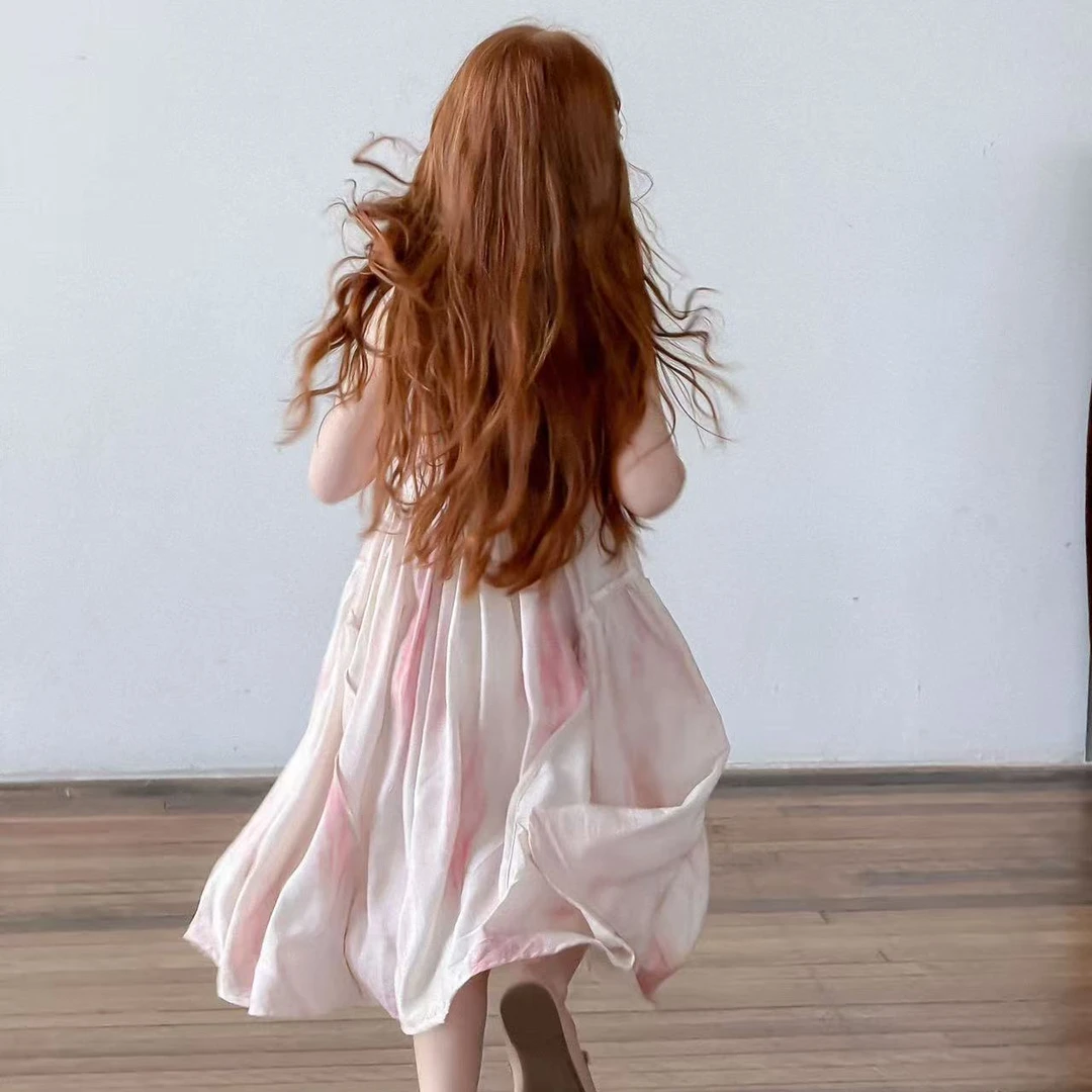 韩系重工女宝宝扎染棉布连衣裙2025女童夏季洋气薄款无袖背心裙潮