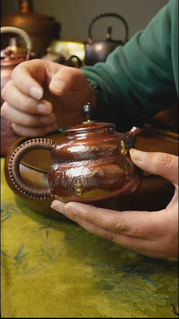 纯紫铜福禄双全泡茶壶