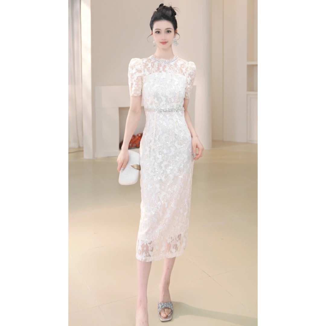 61238显瘦气质轻奢法式复古设计师名媛优雅小众修身宴会连衣裙