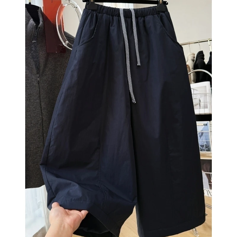 韩系慵懒风宽松洋气棉裤女冬季夹棉阔腿裤九分休闲裤松弛感裤子