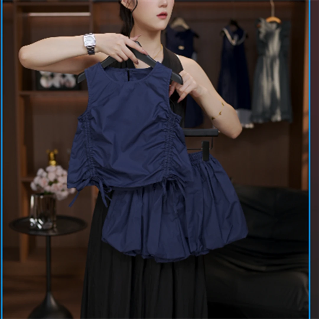 bufan【现货】女童设计款套装两件高级纯棉夏季无袖女孩洋气儿童