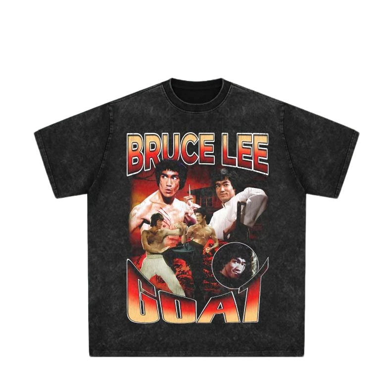 李小龙BruceLee美式复古印花短袖街头vintage水洗做旧纯棉休闲T恤