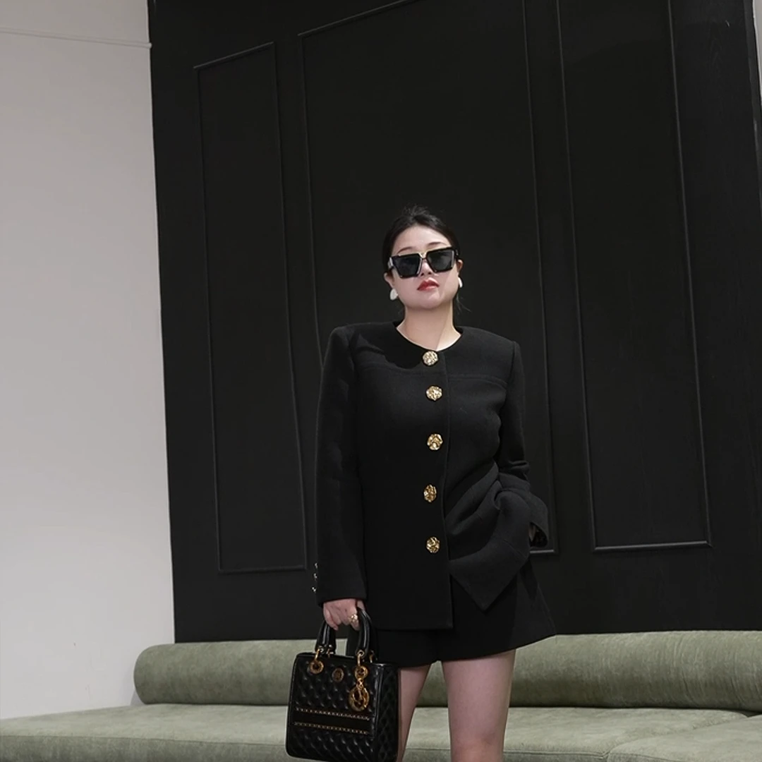 多肉宝贝法式小香风外套女微胖mm穿气质百搭显瘦毛呢外套XL013