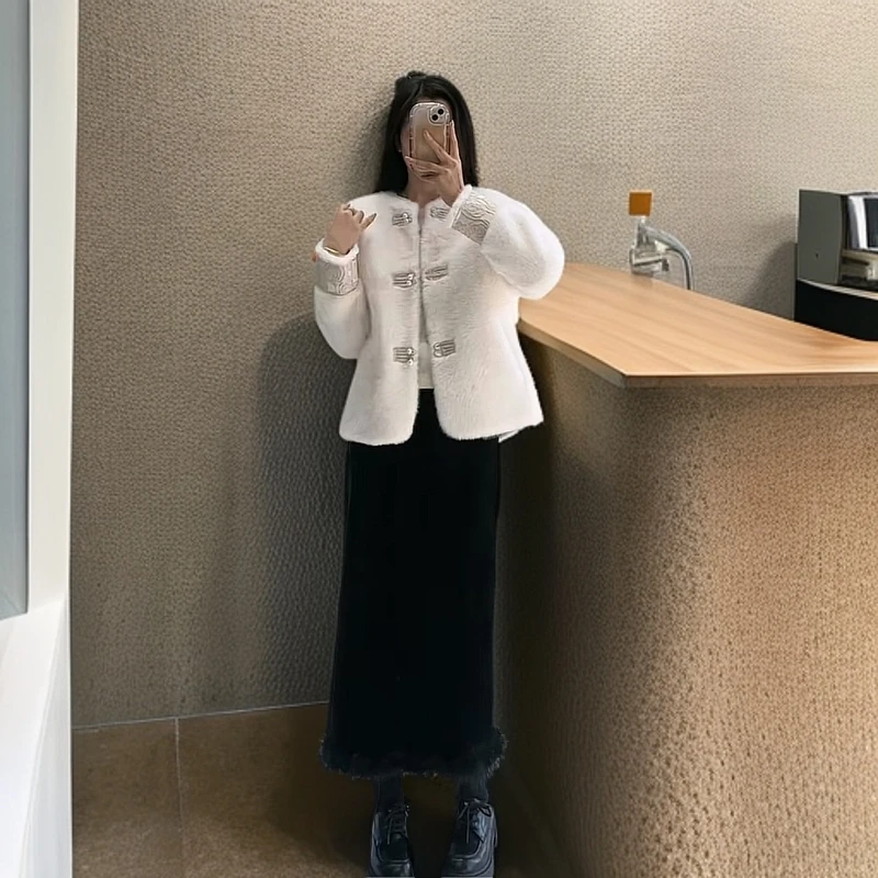 【65】毛毛绒外套盘扣设计感短款上衣