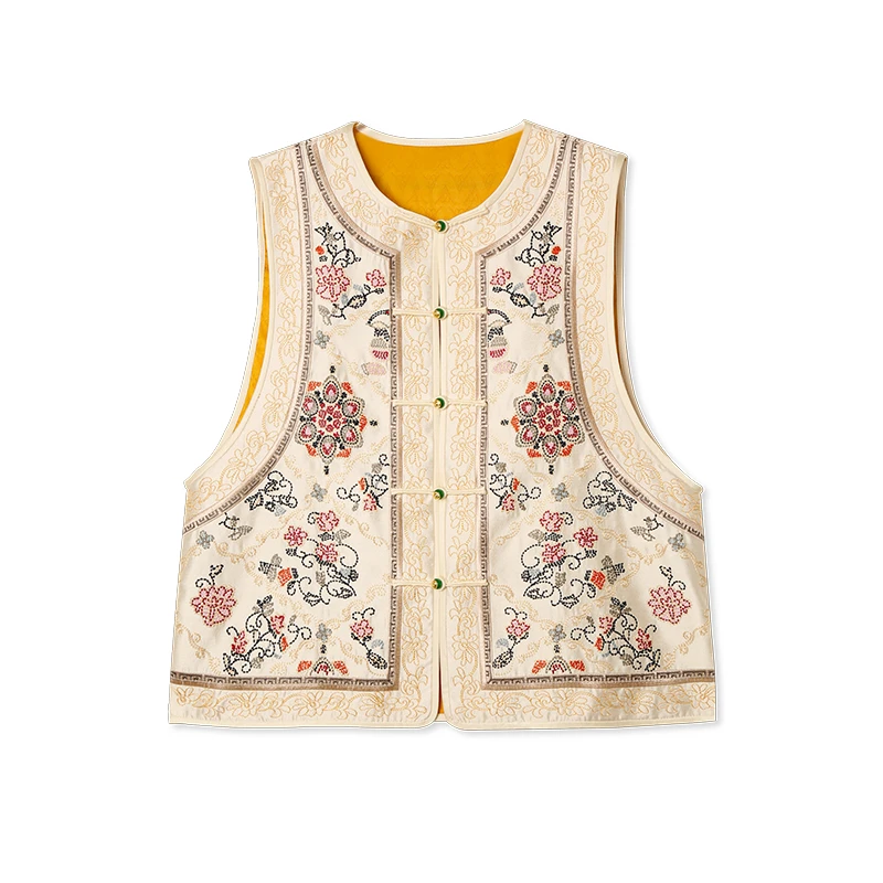 2025春装新款重工刺绣盘扣立领叠穿中式马甲背心坎肩外套