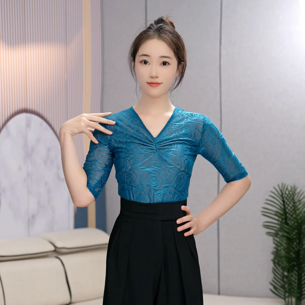 2025新款时尚拉丁舞摩登舞服交谊舞国标练功服优雅演出服上衣成人