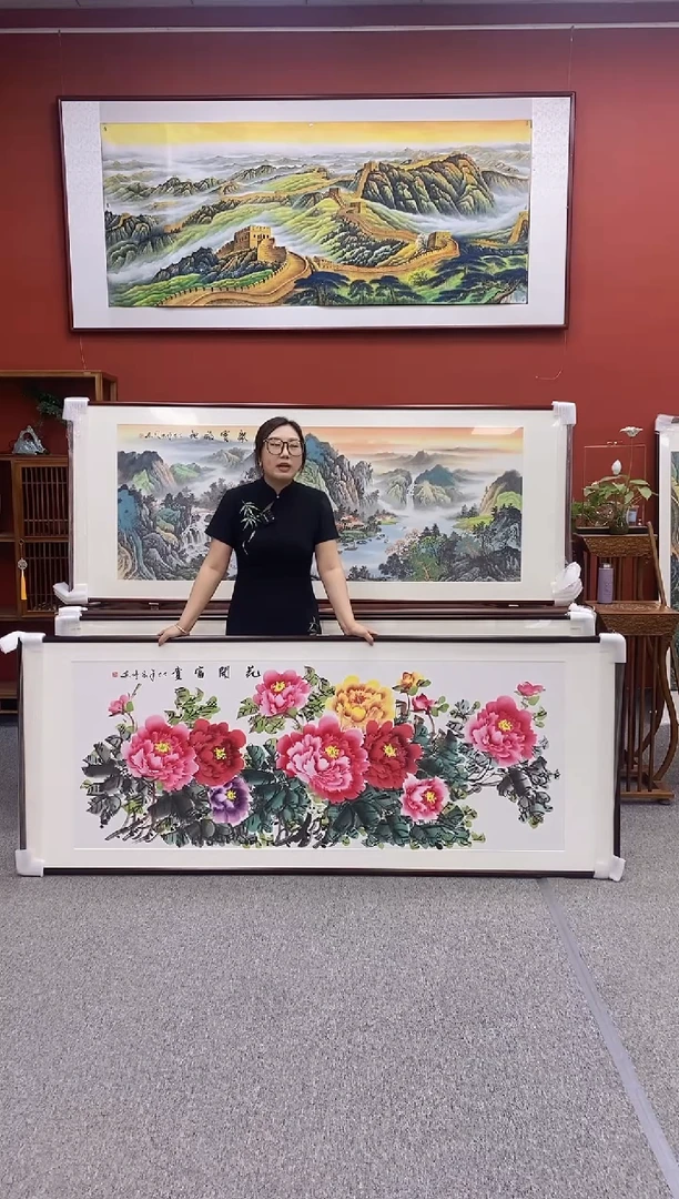 国画手绘国画 花开富贵 219*88