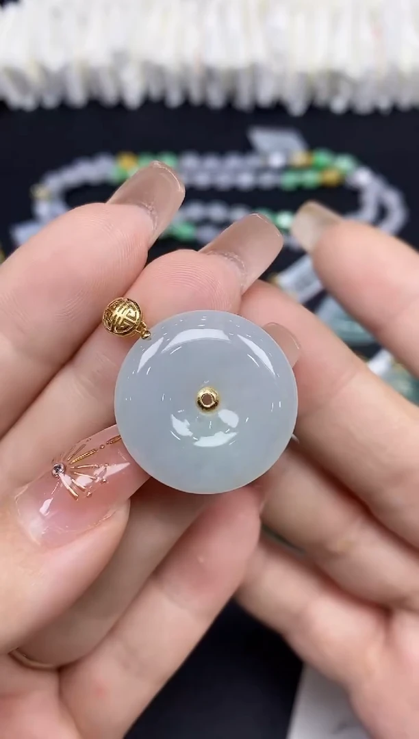 吊坠(不含链)18K金镶嵌翡翠平安扣18K金扣镶嵌@@CMT556-1