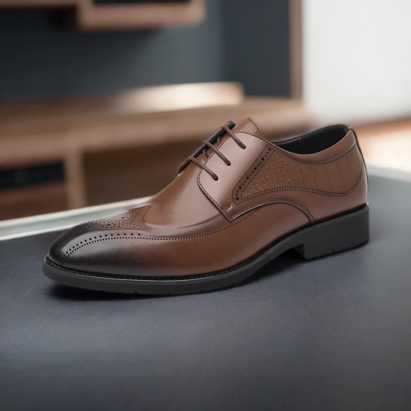 轻奢鞋子休闲皮鞋男士厚底牛皮通勤皮鞋皮鞋商务男士雕花时尚透气