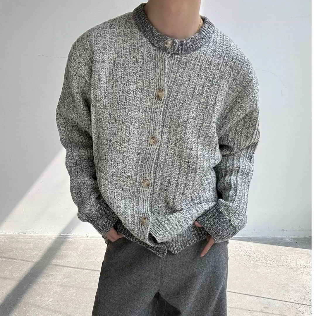 2025春夏款复古小香风拼色圆领针织开衫毛衣