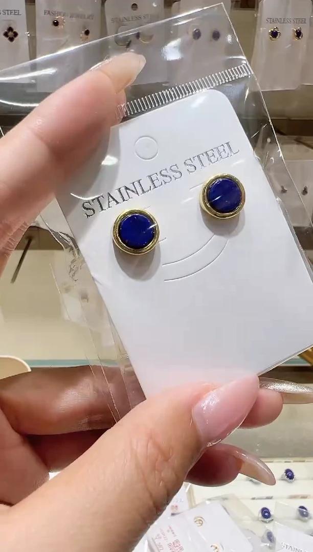 银S925镀金镶嵌青金石耳饰@@