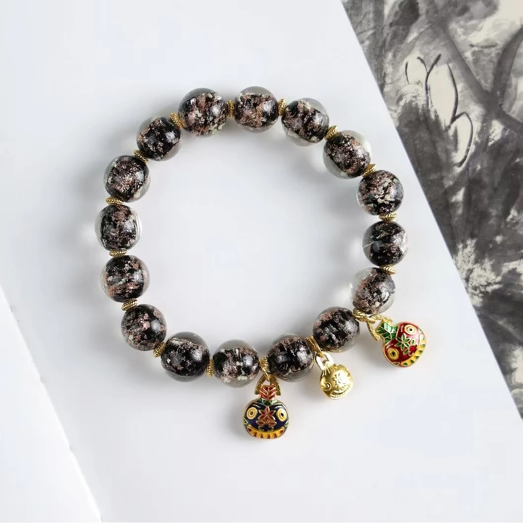 琉璃手链 香灰色夜光琉璃单圈手串 吞金兽挂饰（无礼盒）S1065