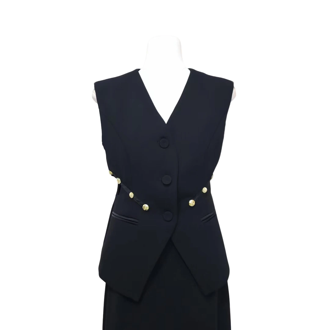 MONICA 【金扣系列】短款无袖三粒扣马夹外套