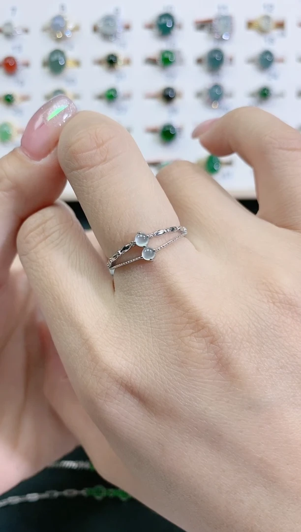 翡翠戒指银S925镶嵌天然翡翠