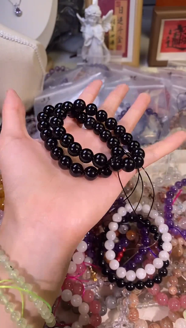 水晶手串未镶嵌54黑曜石10MM