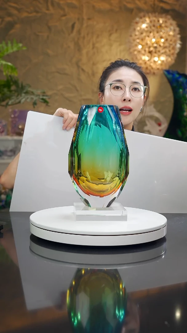 手工艺品琉璃琥珀蓝切面花瓶