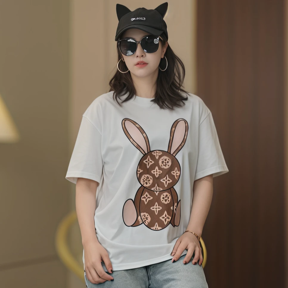 2025年黑色爆款上新短袖印花T恤夏季纯棉T恤宽松休闲时尚男女款