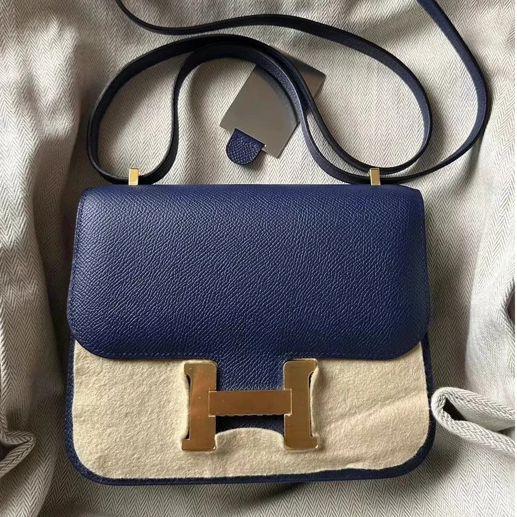 99新 Hermes/爱马仕 小花Jerry活动康康 19 皇室蓝 Ep皮B刻金扣包