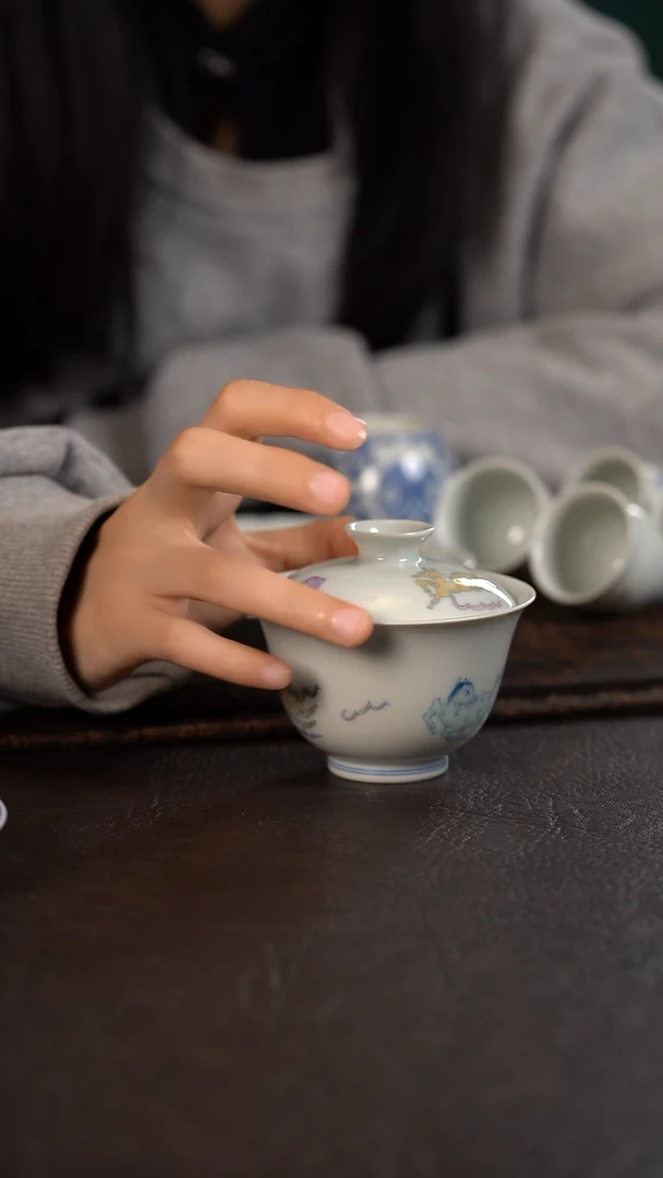 【闪购商品】杯活动价聚澜堂斗彩小鹿撇口盖碗